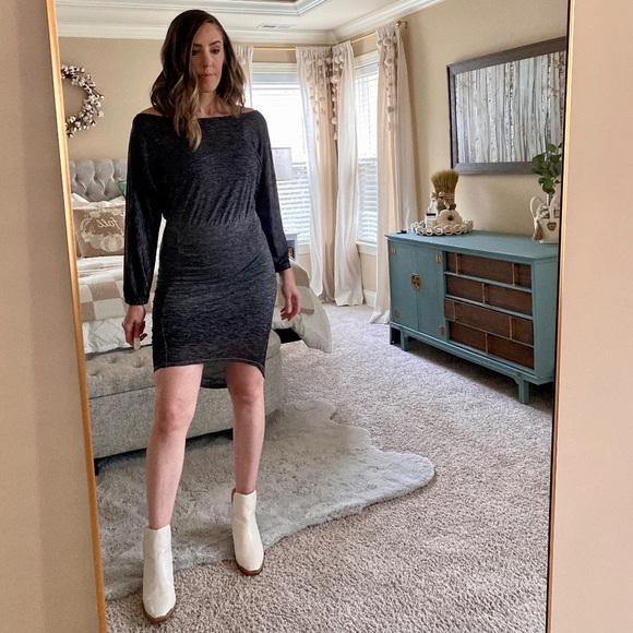 Free People Tidepool Off The Shoulder Lightweight Knit Rouched Long Sleeve Dress - Picture 3 of 13